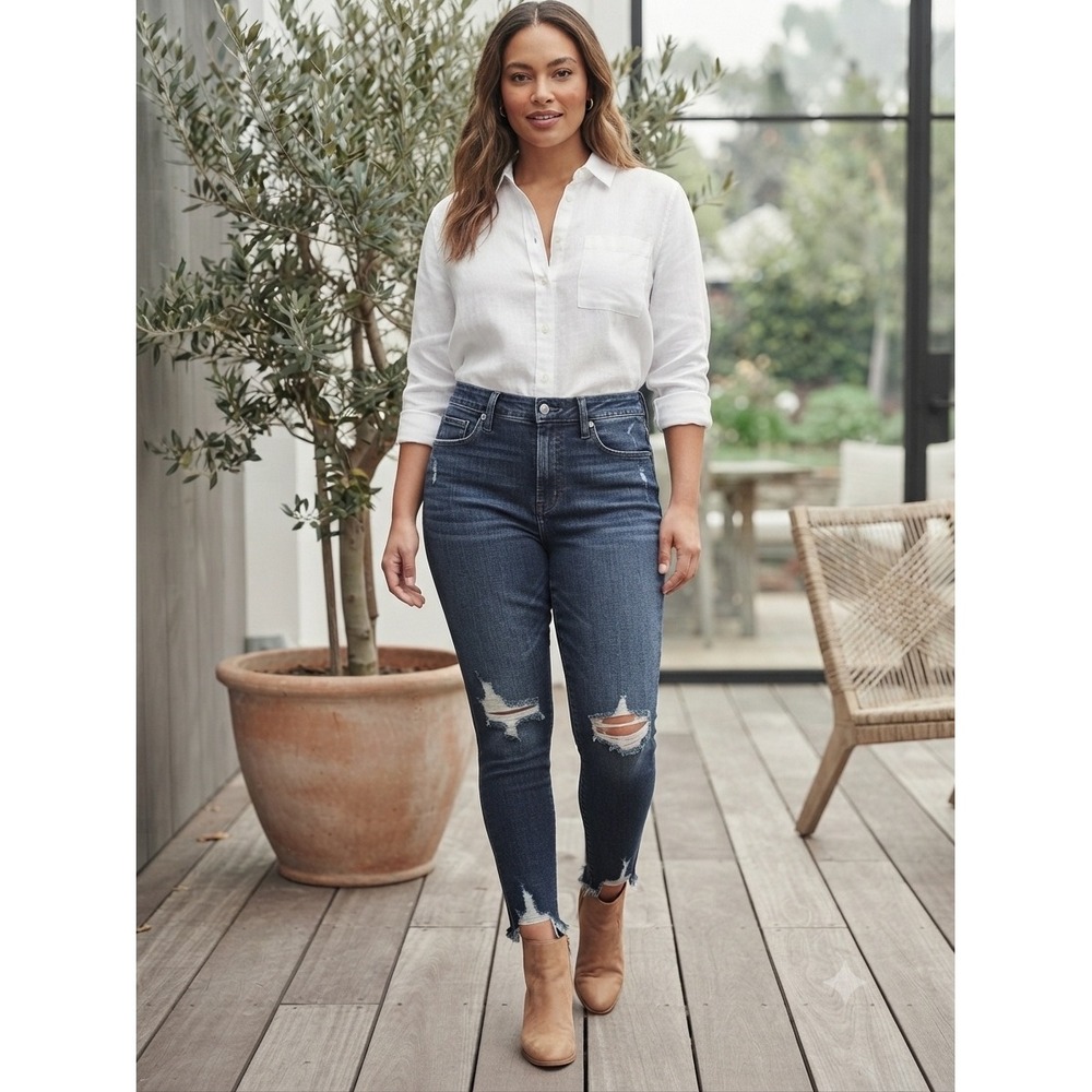 Good‎ American Good Legs Crop Jeans Blue Distressed Raw Hem Skinny 10/30